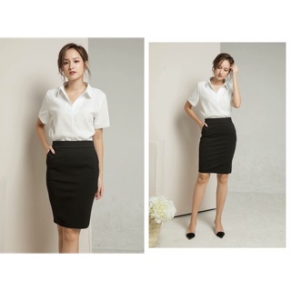 [Freeship] Set đồ công sở SP101 - Áo sơ mi ngắn tay kèm chân váy bút chì