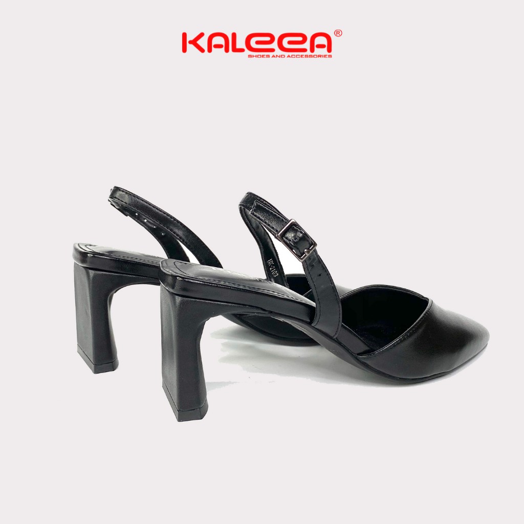 Giày Cao Gót Mũi Nhọn Slingback KALEEA Phối Dây Quai Sau Hở Gót Màu Đen Cao 6cm UK2103