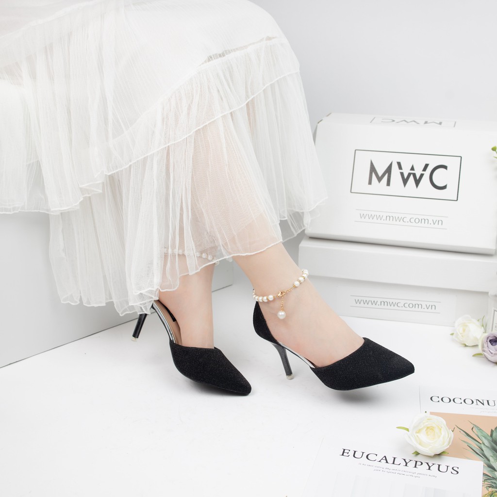 Giày cao gót nữ MWC cao gót quai hậu 7CM đế mũi nhọn da phối kim tuyến êm chân NUCG-3785