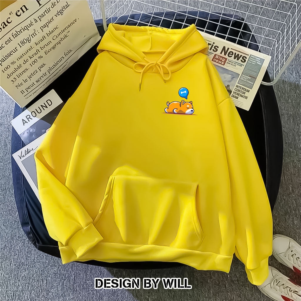 ÁO HOODIE WILL CORGI NẰM MƠ IN NHỎ VÀNG ẢNH THẬT
