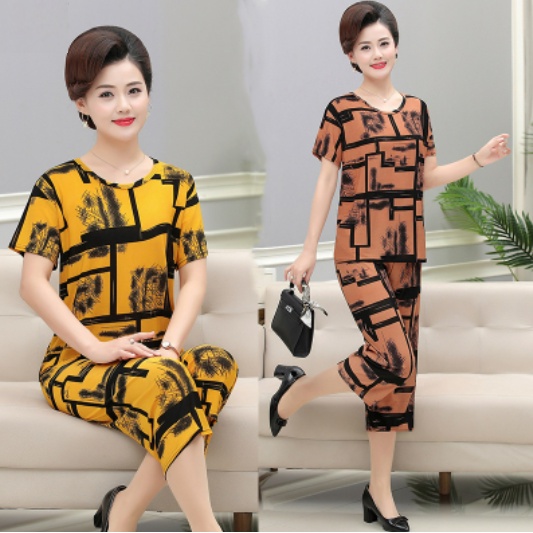 Đồ bộ trung niên nữ ngắn tay B62 - Quần áo ngủ thời trang đẹp mặc nhà cho mẹ, bà, người cao tuổi U40 U50 U60 U70 giá rẻ