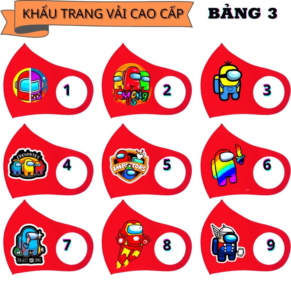 (45 MẪU) 1 CÁI KHẨU TRANG AMONG US - MÀU ĐỎ