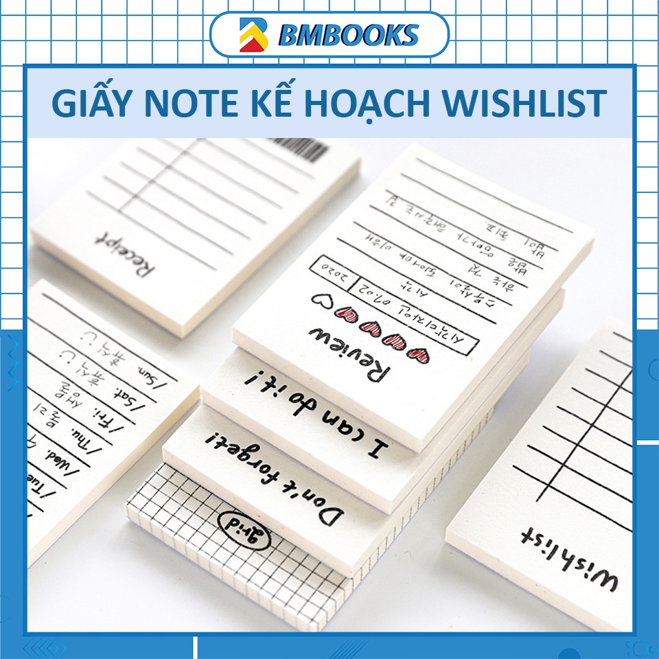 Giấy note cute có khung viết ghi chú Hand Writting set 50 tờ dùng ghi chú viết wishlist kế hoạch hằng ngày BMBooks