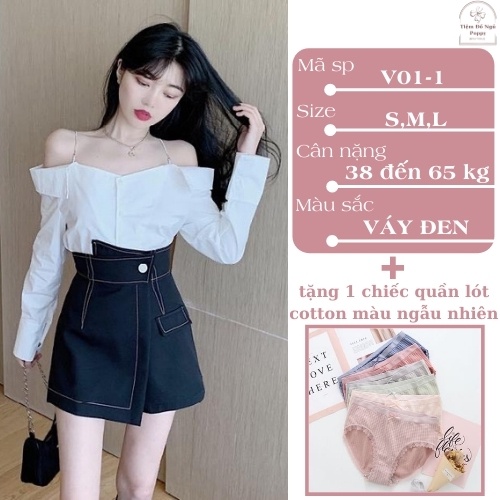 [Qùa tặng dây cột tóc] Quần giả váy cạp chéo viền chỉ nổi, Chân váy đen kèm lót trong váy POPPY QGV-V01 | BigBuy360 - bigbuy360.vn