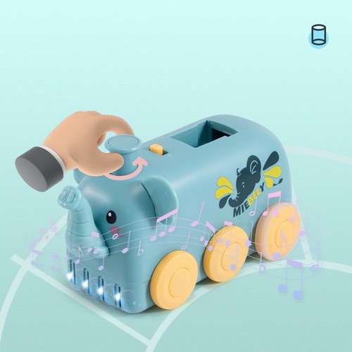 Xe Xếp Domino Tự Động Hình Voi, Đồ Chơi Thả Domino Đáng Yêu Có Nhạc, Chất Liệu PU Cao Cấp, An Toàn Cho Bé