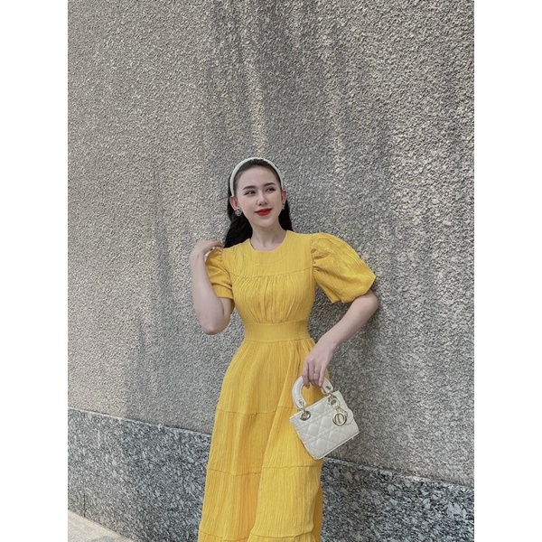 Đầm midi xốp tầng tay bồng CS