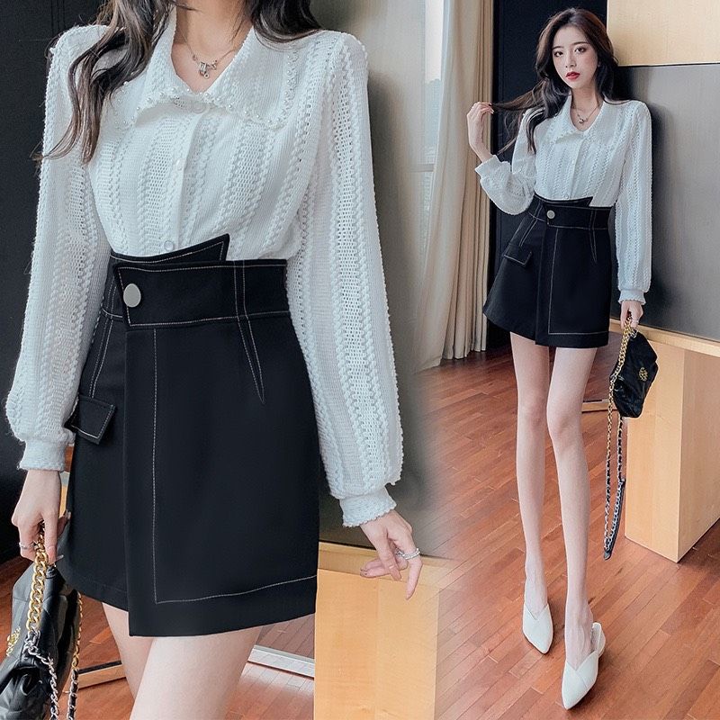 QUẦN VÁY CẠP CAO VIỀN CHỈ GIẢ TÚI XINH XẮN VV1