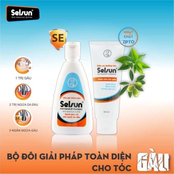 Bộ sản phẩm chống gàu Selsun (Dầu gội chống gàu Selsun 100ml + Dầu xã dưỡng tóc Selsun 100ml