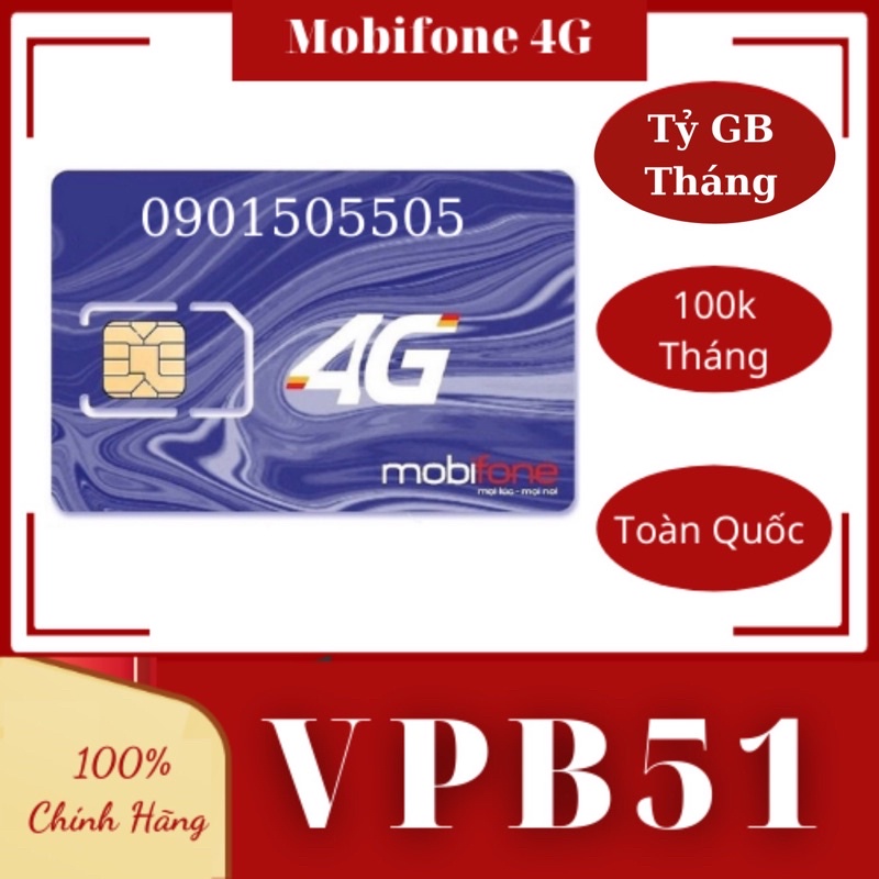 { VPB51, VP51 } COMBO  6T + 1 Năm. sim Mobifone 4g max băng thông vào mạng miễn phí cả năm.