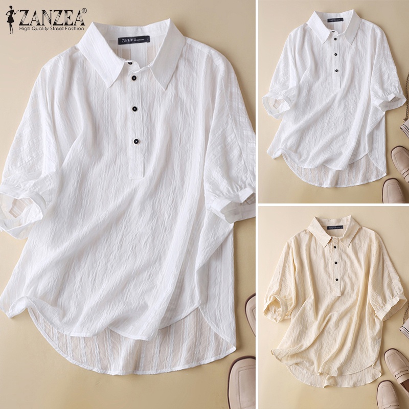 Zanzea Áo Sơ Mi Tay Ngắn Họa Tiết Cổ Điển Dành Cho Nữ