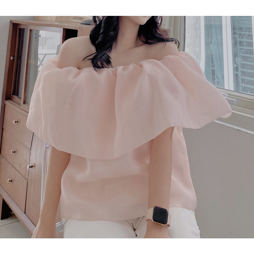 Áo trễ vai voan tơ Hàn cao cấp freesize dưới 65kg - Áo kiểu nữ bánh bèo Basic.room