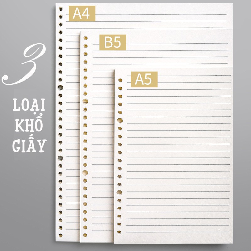 [GIẤY XỊN] 60 Tờ Giấy Refill A4/B5/A5 Cho Sổ Planner Bìa Còng - Ruột Giấy Refill Bullet Journal - RosyPosy