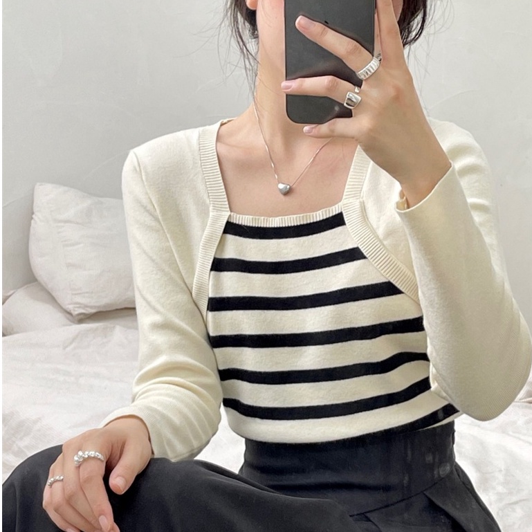 Áo len ZHELIHANGFEI tay dài họa tiết sọc sang trọng thời trang