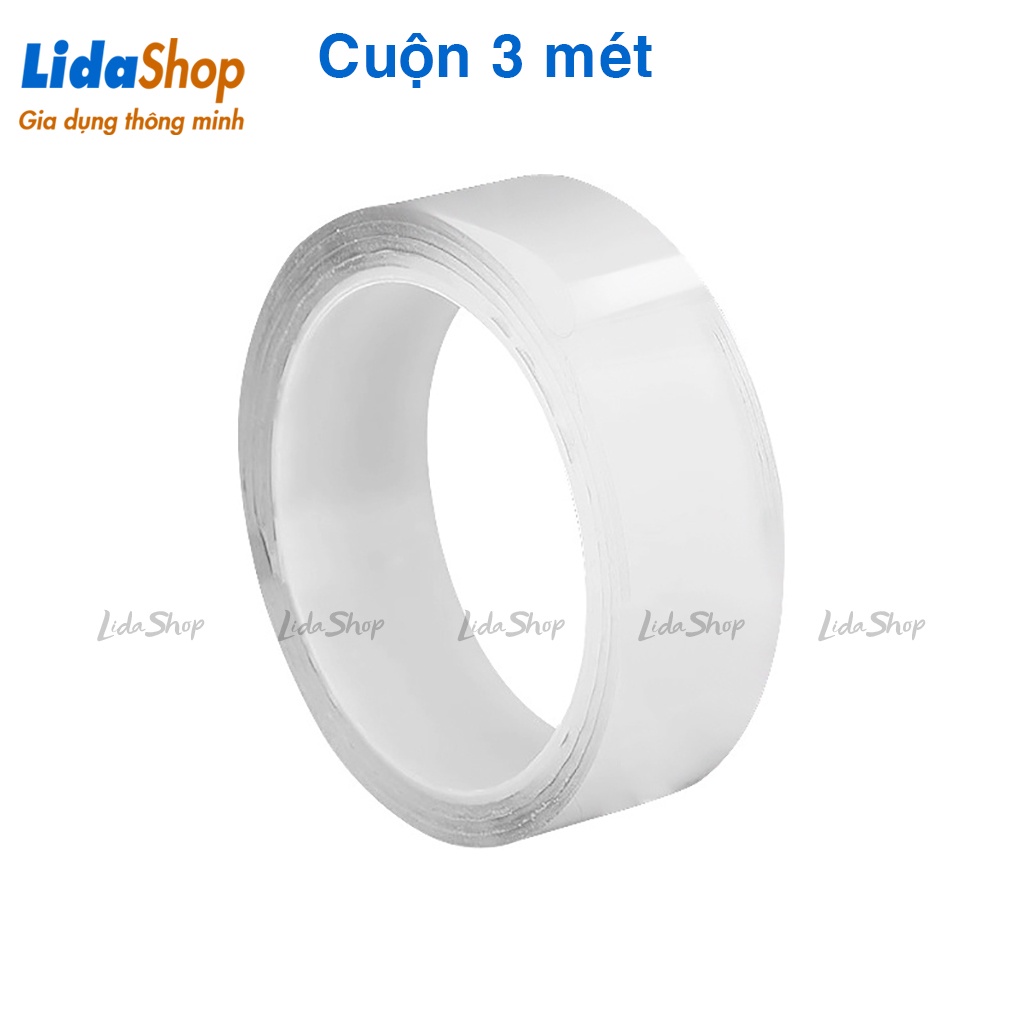Cuộn băng keo 2 mặt siêu dính LidaShop , băng keo dẻo trong 2 mặt dán tranh gương dán tường ốp đá gạch men