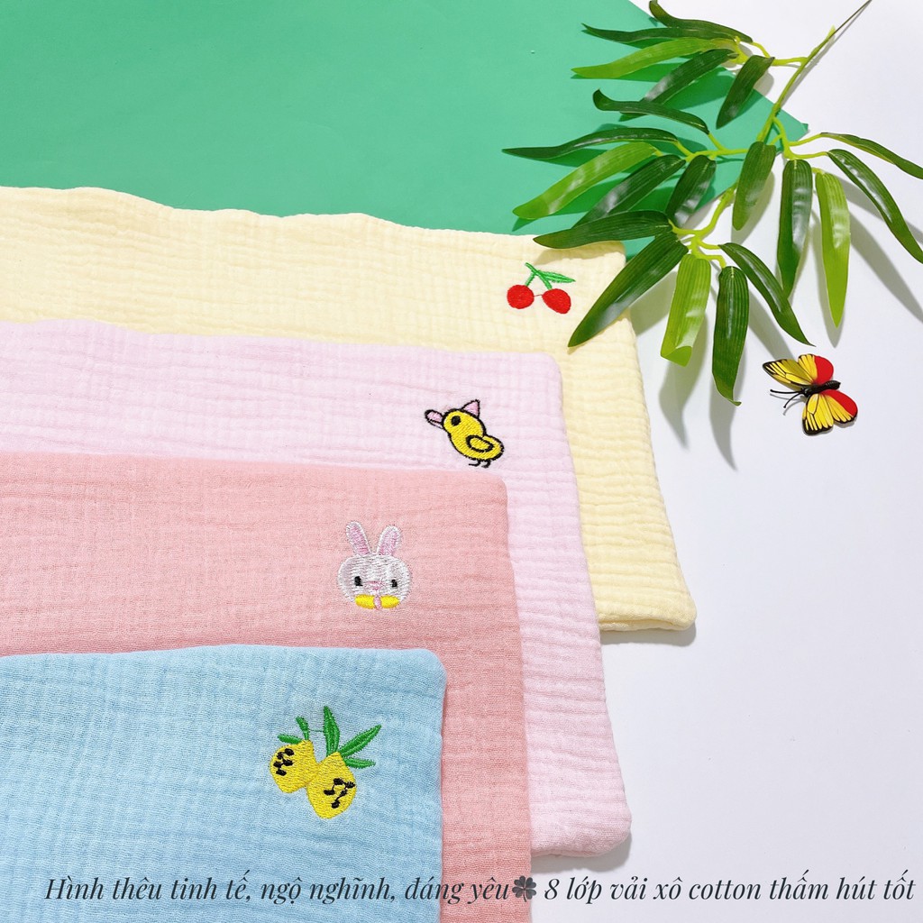 Gối Xô 8 lớp họa tiết thêu 100% cotton Mềm Mịn Cao Cấp Thấm Hút Mồ Hôi Cho Bé Sơ Sinh