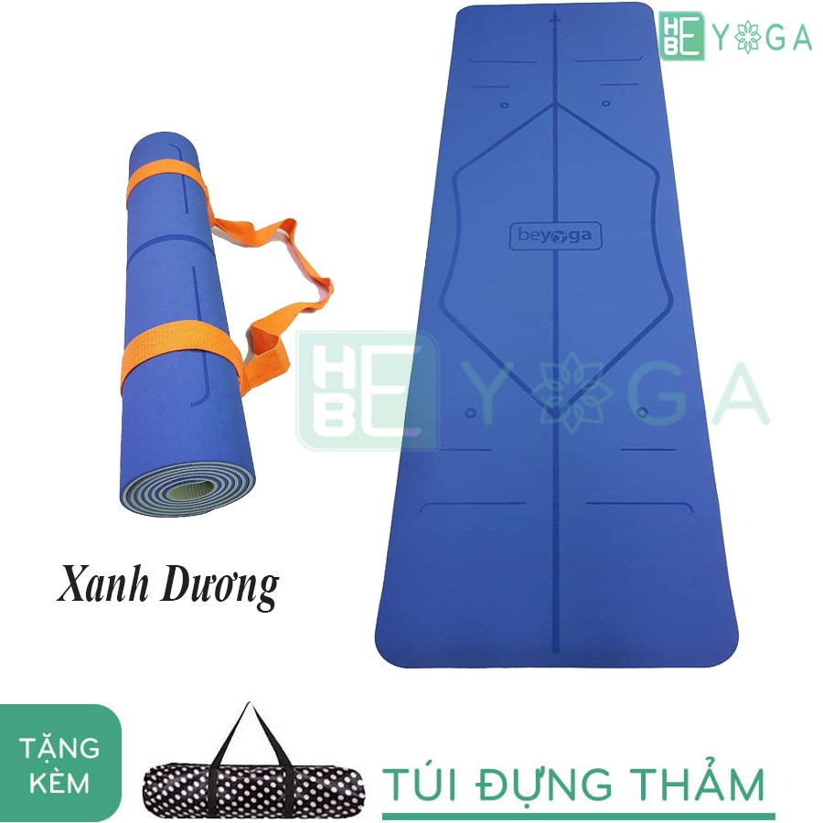 Thảm Yoga Định Tuyến TPE 6mm 2 lớp màu xanh dương (Tặng Kèm Túi và Dây Đai 2in1)