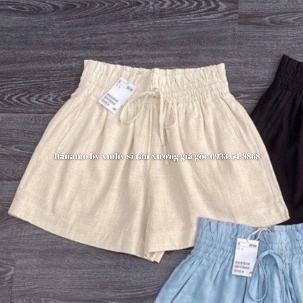 Quần short nữ cạp bèo vải đũi 3 màu siêu đẹp thời trang Banamo Fashion short đũi 3 màu 626