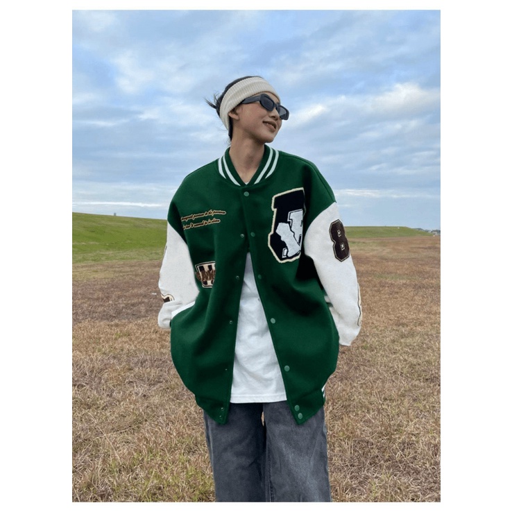Áo Khoác Bomber Nữ Chất Nỉ Mềm Kiểu Bóng Chày In Chữ Form Rộng Mặc Thoải Mái NEW UNISEX