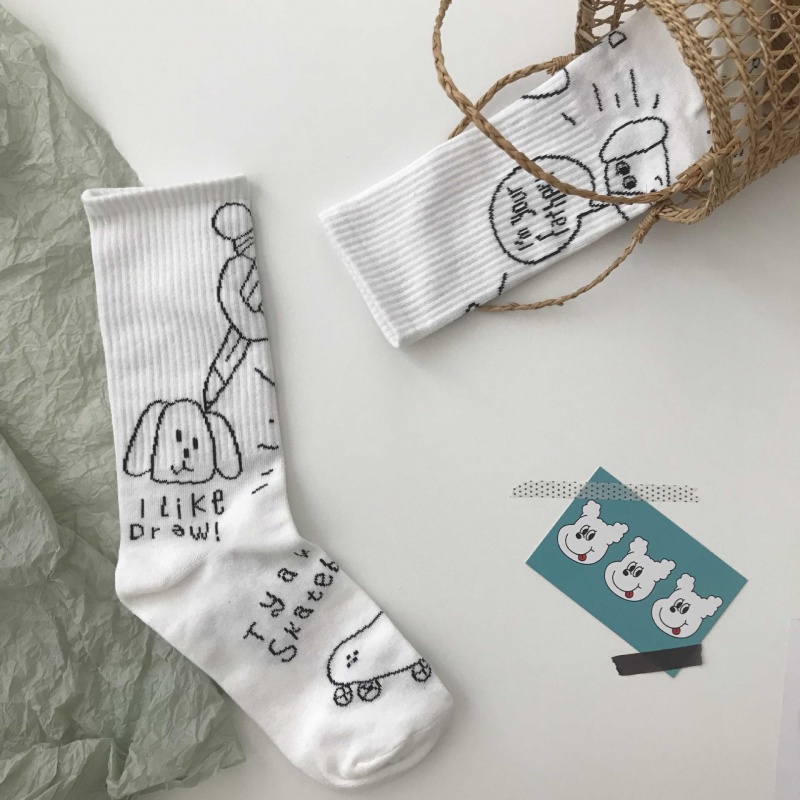 Vớ Trắng Cổ Vừa In Họa Tiết Hoạt Hình Phong Cách Nhật Bản Hàn Quốc Dễ Thương Thời Trang Cho Nữ