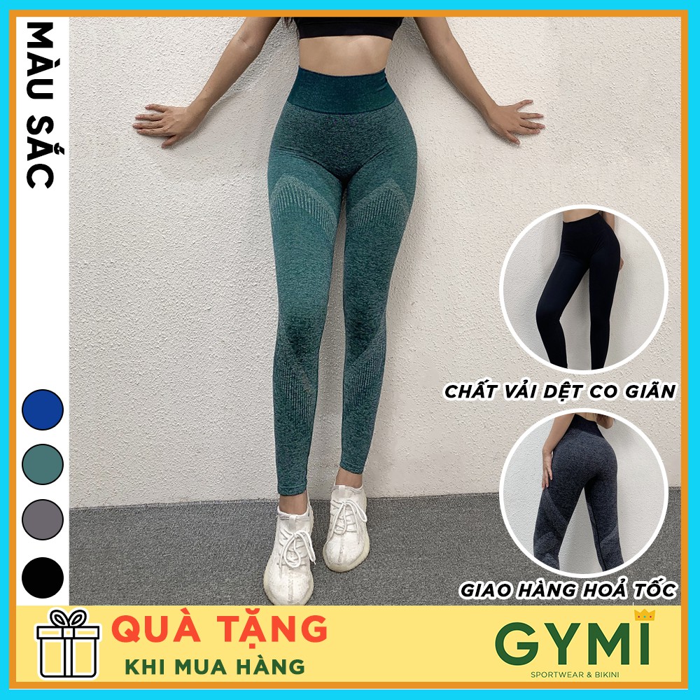 Quần tập gym yoga nữ GYMI QD12 dáng dài legging thể thao cạp cao nâng mông hoạ tiết vân chìm ống quần