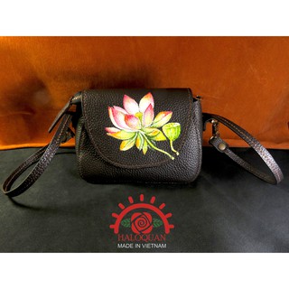 Túi Xách " Hoa Sen " Thủ Công Hoàn Toàn, Vẽ Tay, Cam Kết Da Bò Thật ( " Lotus " Bag - Real Leather, Handmade, Drawing )