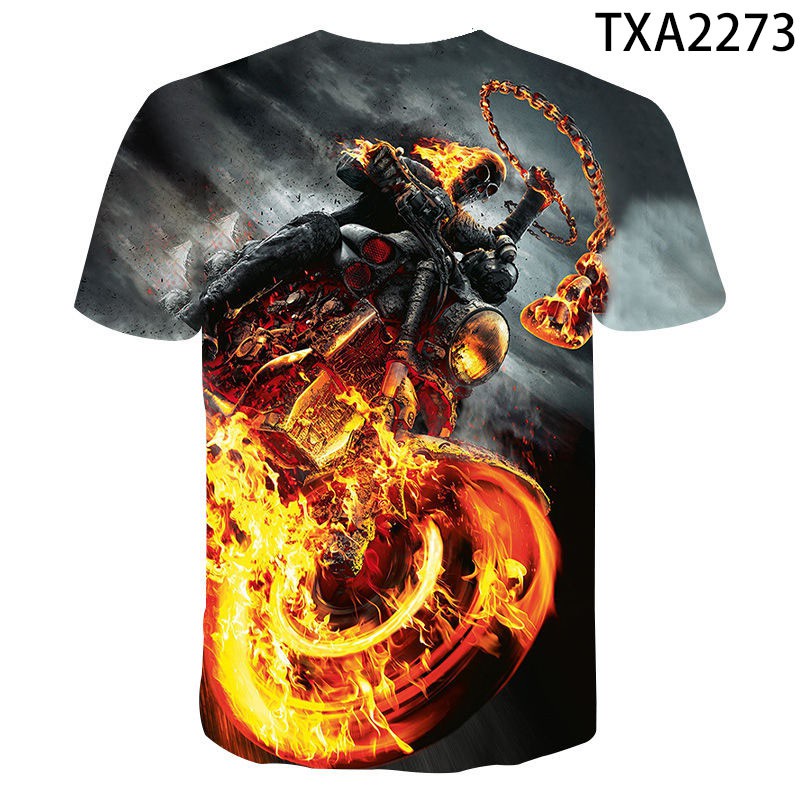 Áo Thun Tay Ngắn In Hình Đầu Lâu Và Ngọn Lửa 3d Thời Trang Mùa Hè Cho Nam Nữ