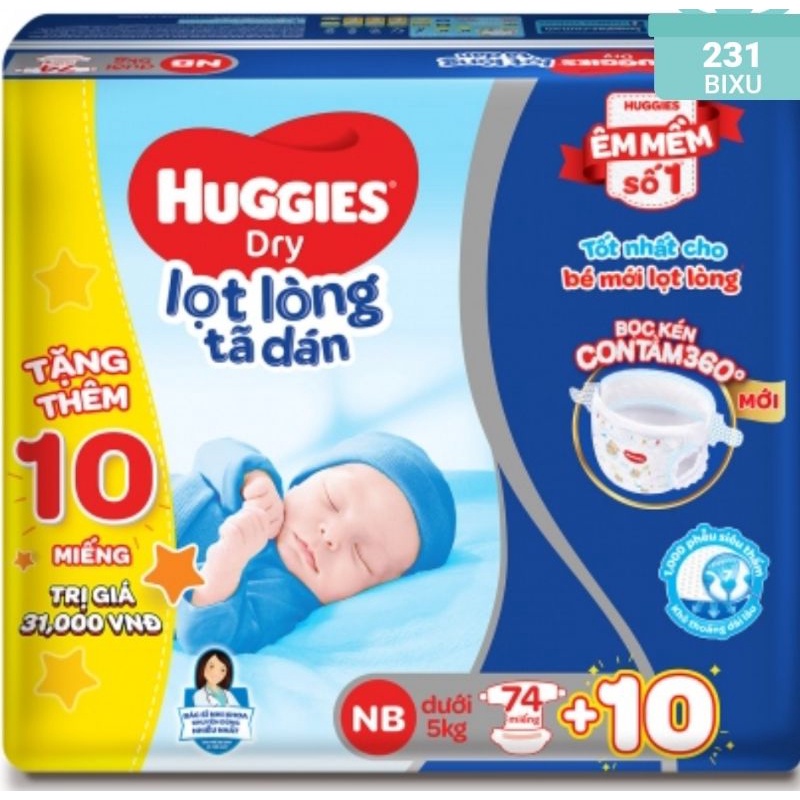 Tả lót Huggies Nb1, Nb2.Dán Nb74+10m,S56+10m,S80+10m