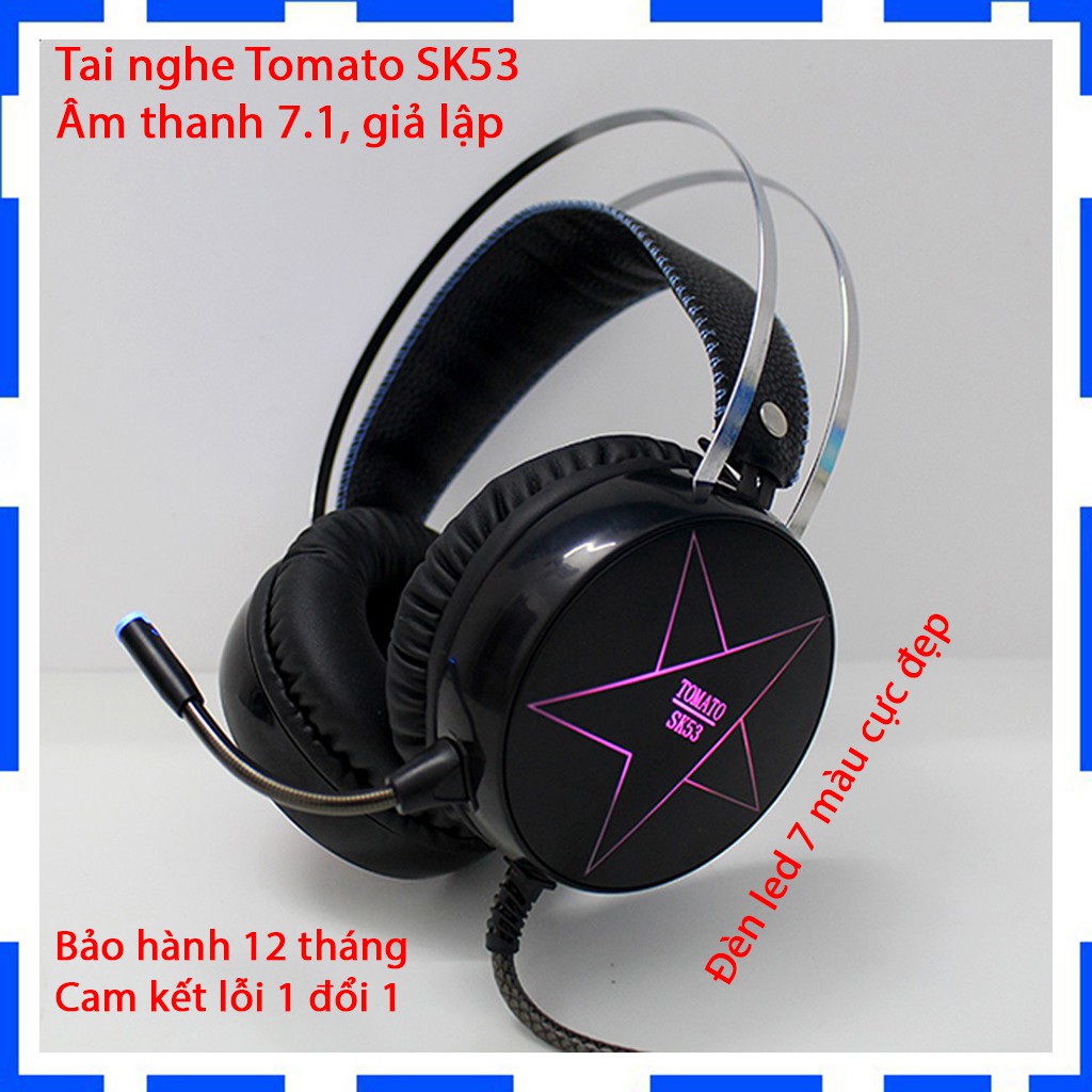 Tai Nghe Gaming Tomato SK53 âm thanh 7.1 - Đèn led 7 màu - Âm thanh giả lập - Bảo hành 12 tháng