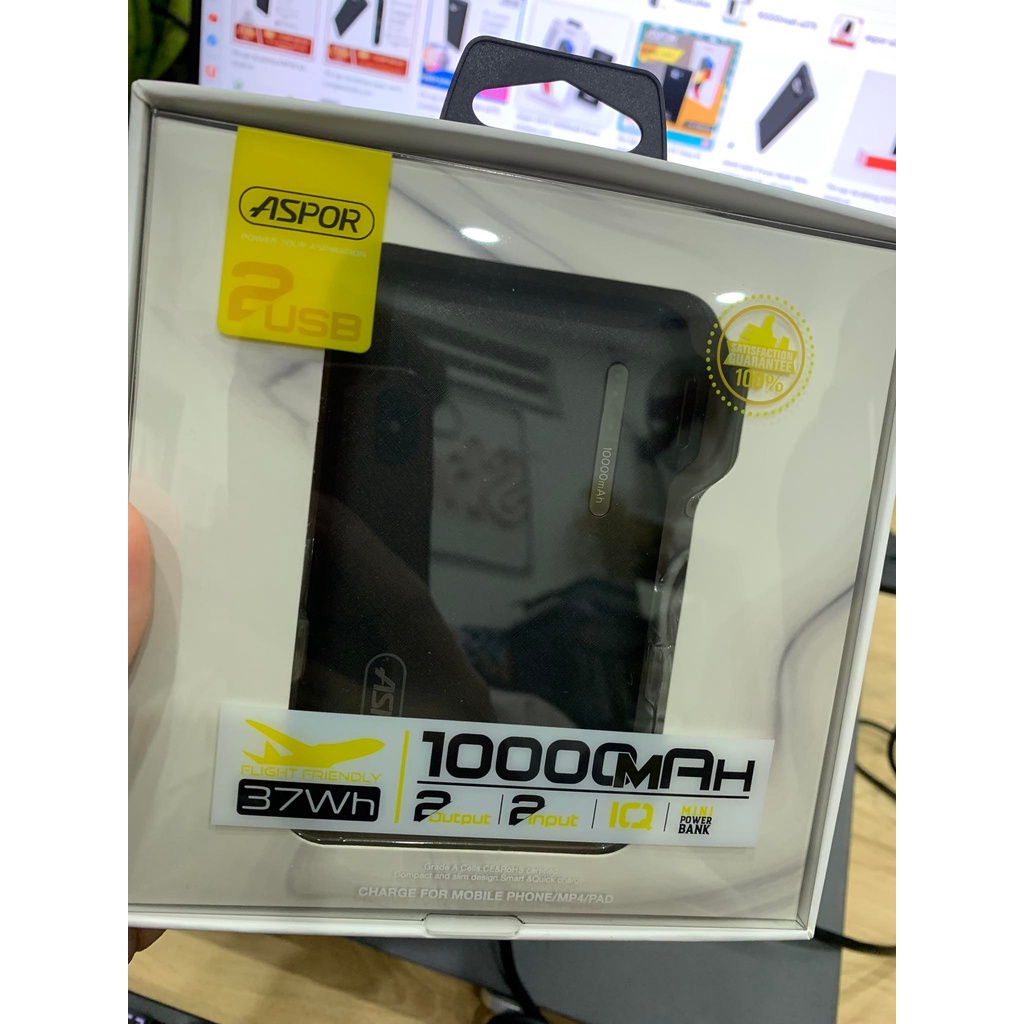 Pin dự phòng ASPOR A358 10.000mAh + 2 Cổng Tích hợp sạc nhanh 37W - Sạc dự phòng nhỏ gọn kích thước bằng thẻ ngân hàng
