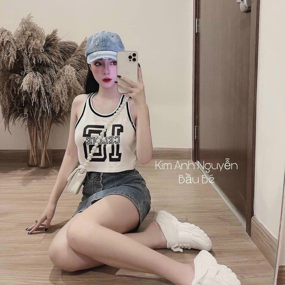 [SIÊU HOT] Áo Croptop Nữ - Áo Ba Lỗ Đen Trắng Phối Viền Số 16 Nữ