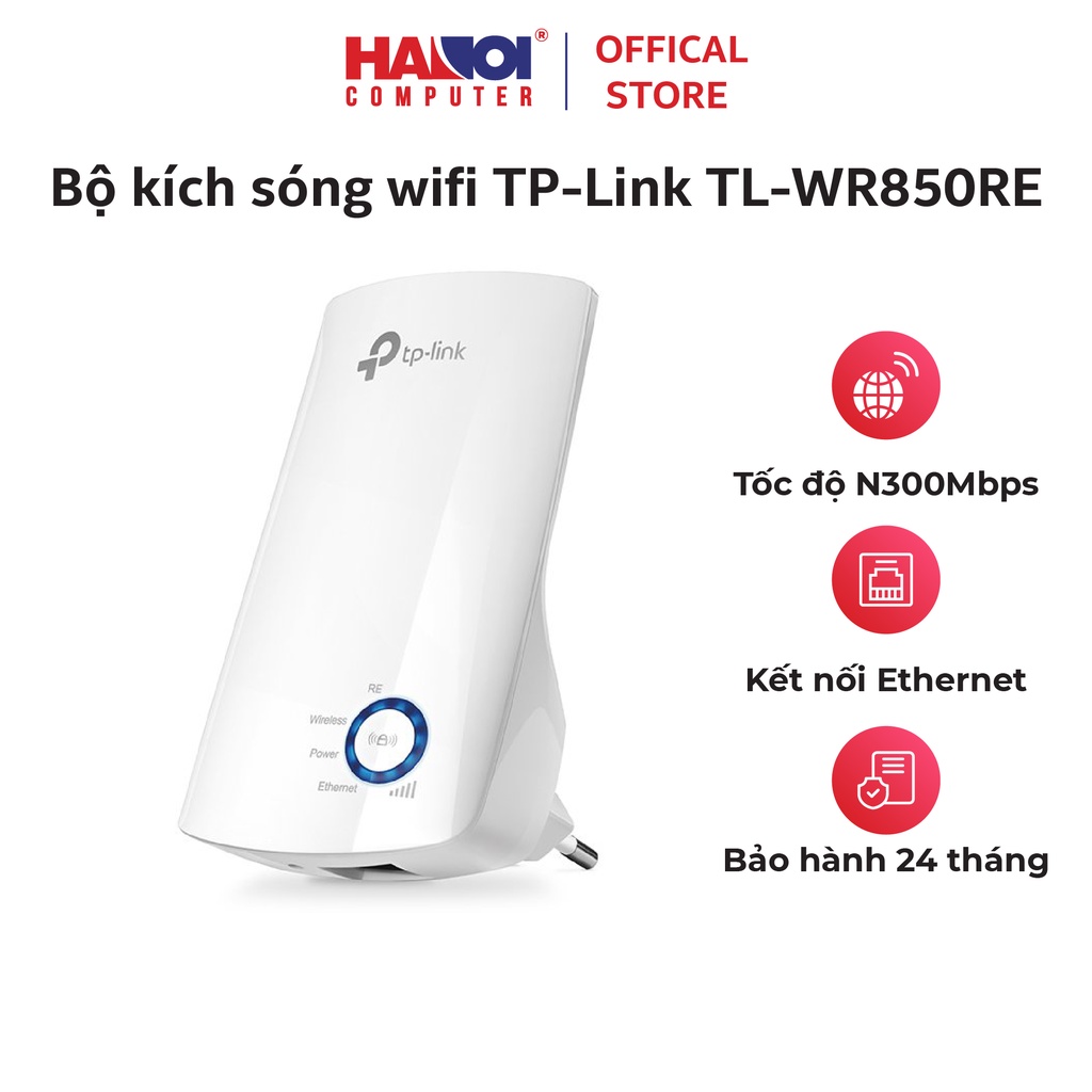 Bộ kích sóng wifi TP-Link TL-WR850RE Tốc độ N300Mbps kích thước nhỏ gọn và thiết kế gắn tường