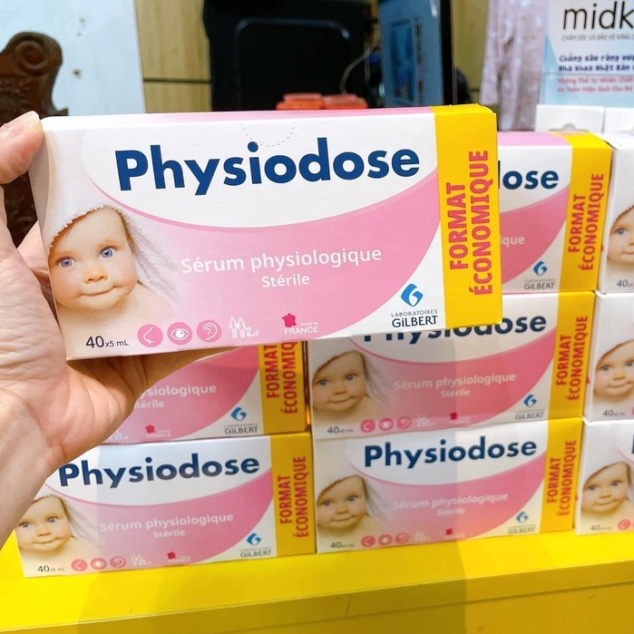 Nước Muối Sinh Lý Physiodose Pháp Hộp 40 Ống Cho Bé - Nước Muối Hồng, Nước Muối Xanh Pháp