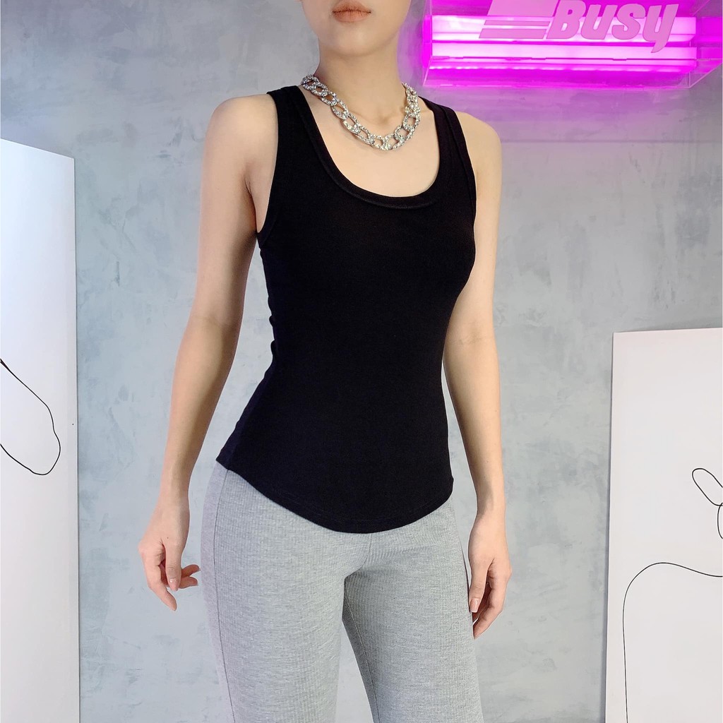Áo Ba Lỗ Cổ Viền Thường Nữ BUSY Cotton Thun Zip BL5T