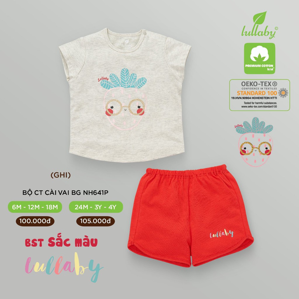 [LULLABY] Bộ cộc tay cài vai, quần áo trẻ em cho bé gái - NH641P - BST Sắc màu