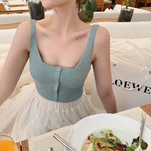 Áo không tay dệt kim thiết kế cổ vuông quyến rũ | BigBuy360 - bigbuy360.vn