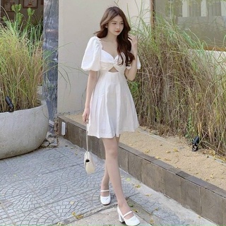 Đầm tay bèo ngực phối nơ