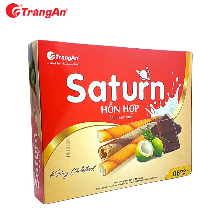 Bánh kem quế Saturn 330g, hỗn hợp socola và sữa dừa, không cholesterol, tặng kèm túi xách, thương hiệu Tràng An