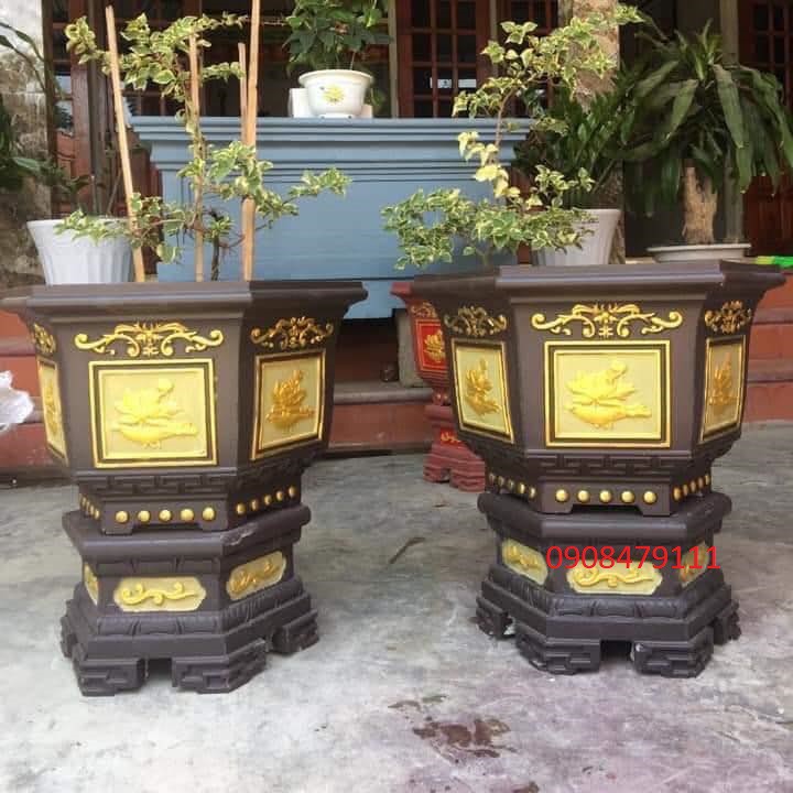 Khuôn đúc chậu cảnh ABS lục giác 45 cao 35 mẫu Hoa Sen - Phúc Lộc Thọ -  Cá Chép - Tài Lộc