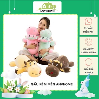 Bộ chăn gối văn phòng gấu bông có mền (chăn) hình Gấu Bò Heo Gà Vịt hà mã, cá sấu chó cún mèo có mền ANVIHOME
