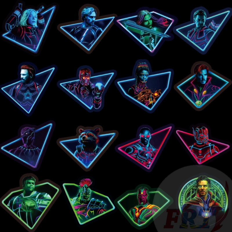 Set 49 miếng dán trang trí decal siêu anh hùng Marvel màu sắc neon phiên bản 1 thời trang cho laptop ván trượt DIY