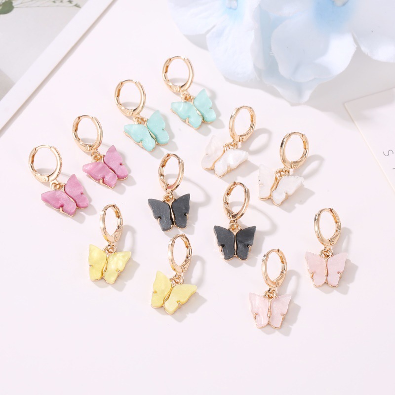 Khuyên tai mặt hình bướm bằng acrylic kích thước nhỏ nhiều màu sắc tùy chọn dễ thương thời trang Hàn Quốc