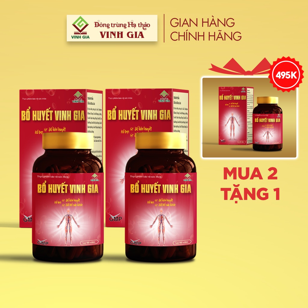 [Combo 2 TẶNG 1] Viên Uống Bổ Huyết Vinh Gia dùng cho Phụ Nữ Đau Bụng Kinh, Kinh Nguyệt Không Đều hộp 60 viên