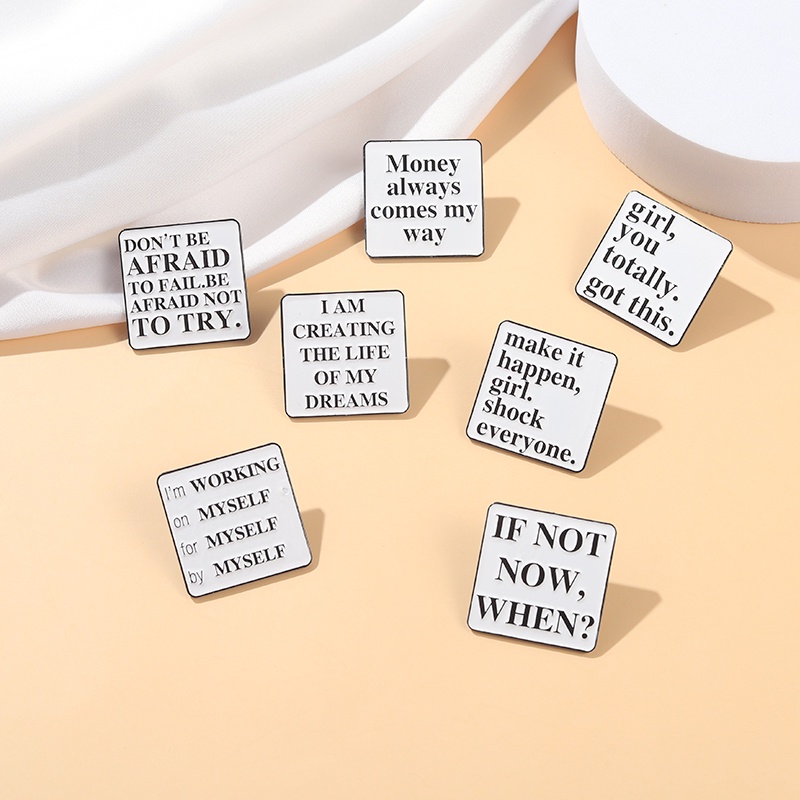 Ghim Cài Áo Bằng Kim Loại Tráng Men Màu Trắng Đen In Chữ Make It Happen Shock Mọi Người Dùng Trang Trí Quà Tặng Cho Bạn Bè