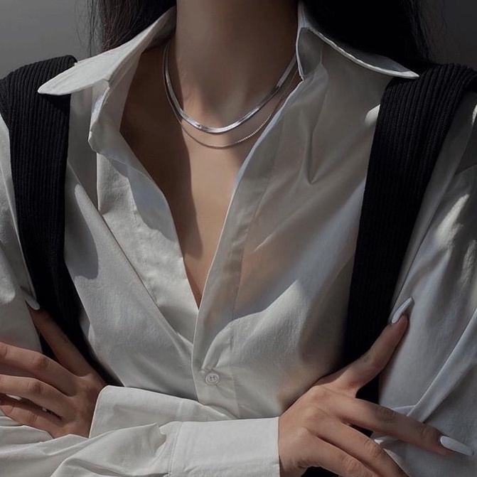 Dây Chuyền Lụa Sợi Xương Rắn 2 Lớp Chất Liệu Thép Titan Không Gỉ - Vòng Cổ Unisex Nam Nữ Quyến Rũ Thời Trang