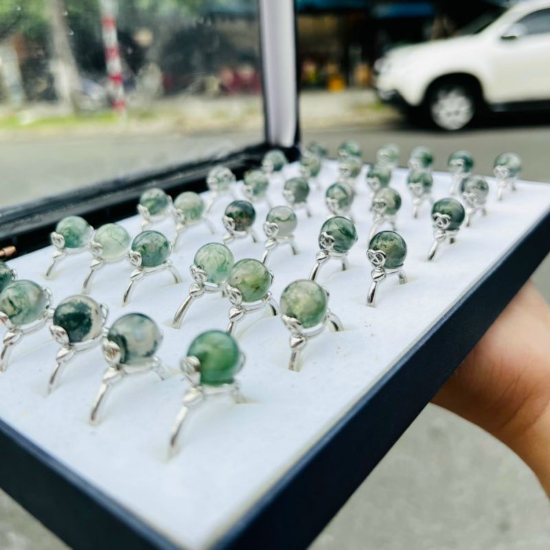 Nhẫn Bạc Đính Hạt Đa Băng Thủy Tảo 10mm