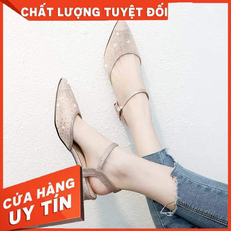 (S139) Giày Cao Gót HAHASHOP Đế Vuông nhũ 5p Quai Ngang đính đá Mũi Nọn Da PU mềm giá rẻ kiểu dáng thời trang ( mã 205)