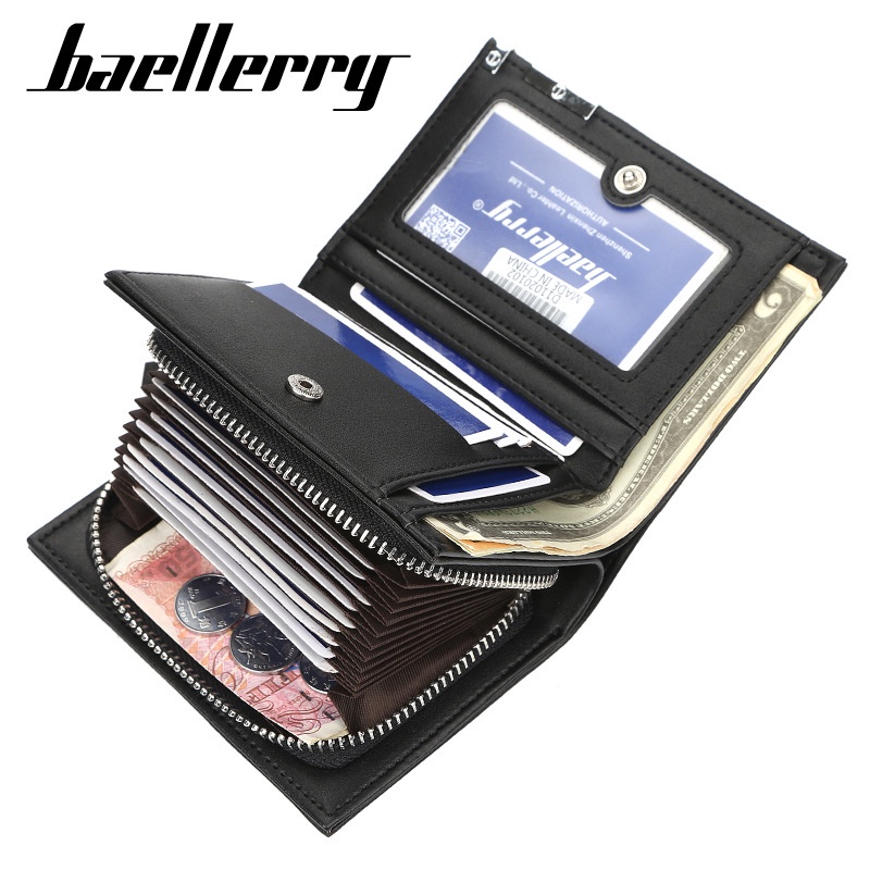 Ví da baellerry kiểu ngắn màu trơn viền kim loại có khóa kéo sức chứa lớn sành điệu dành cho nam