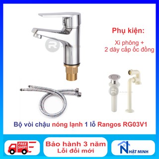 Bộ vòi chậu, vòi lavabo 1 lỗ đồng cao cấp Rangos RG-03V1