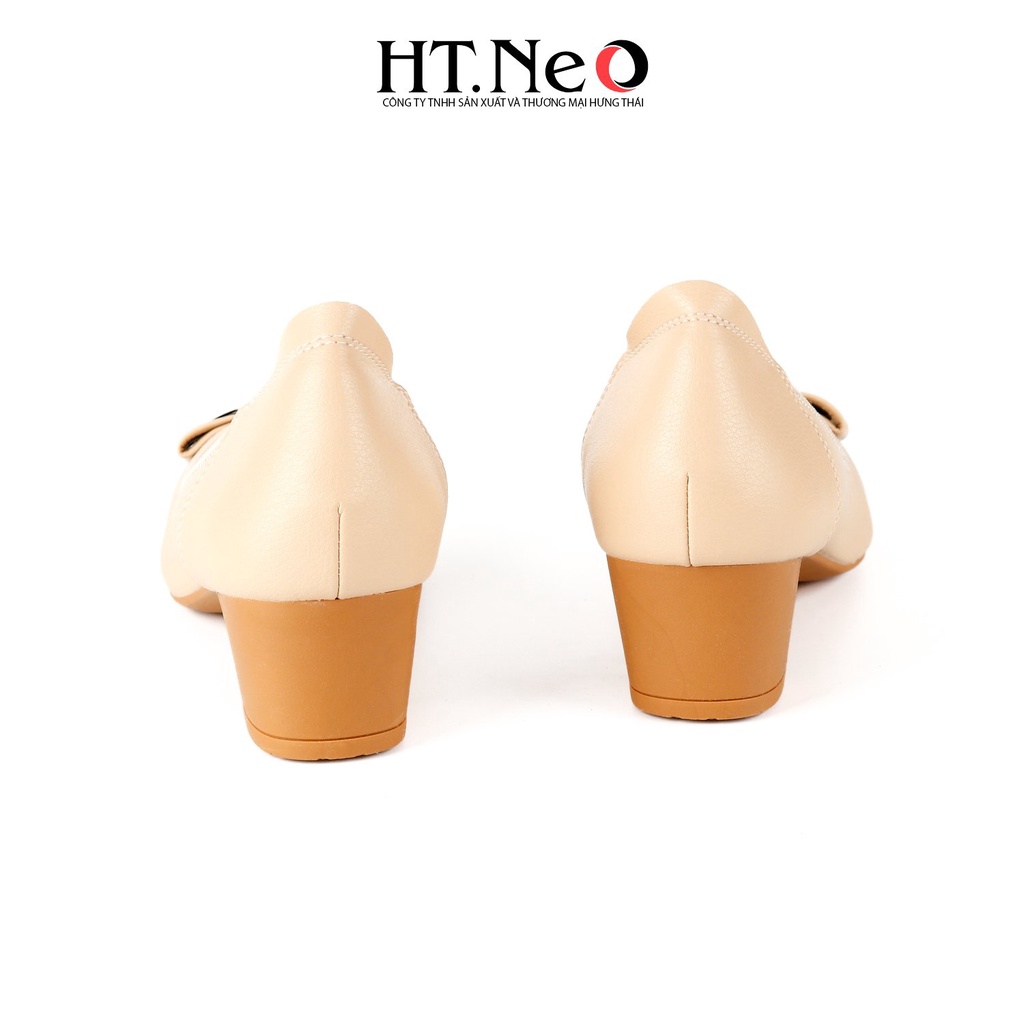 Giày cao gót HT.NEO mũi vuông gót vuông cao 5cm, quai da đính khuy cực xinh CS256