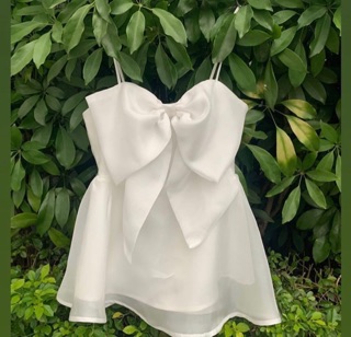Áo 2 dây nơ ngực nude, trắng